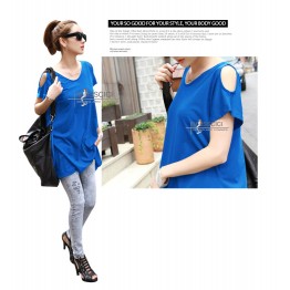 TE687LYBH Off shoulder casual v-neck loose long T-shirt