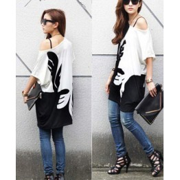 TE86147JYS Korean fashion color matching round neck batwing sleeve T-shirt