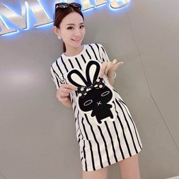 TE8599YGFS Summer vertical stripes cartoon pattern slim dress