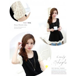 TE5325DFYL Slim waist lace sleeve fake two piece tops