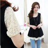 TE5325DFYL Slim waist lace sleeve fake two piece tops