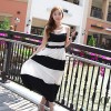 TE5328DFYL Black and white stripes matching maxi dress