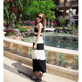 TE5328DFYL Black and white stripes matching maxi dress