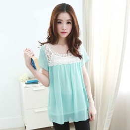 TE5330DFYL Fashion lace splicing chiffon shirt with vest two pieces