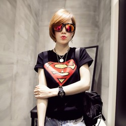 TE9017ALS Summer Korean style superman rabbit print slim T-shirt