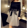 TE5836LBH New style boat neck slim tops with bowknot lacing bubble skirt