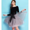 TE5836LBH New style boat neck slim tops with bowknot lacing bubble skirt