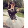 TE5836LBH New style boat neck slim tops with bowknot lacing bubble skirt