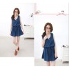 TE6166YZS Preppy style casual denim vest drawstring waist dress