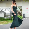 TE9055WMSS Bohemia style knitting gallus maxi dress green