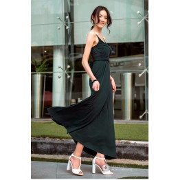 TE9055WMSS Bohemia style knitting gallus maxi dress green