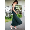 TE9055WMSS  Bohemia style knitting gallus maxi dress green