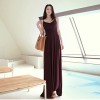 TE9055WMSS Bohemia style knitting gallus maxi dress wine red