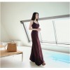 TE9055WMSS Bohemia style knitting gallus maxi dress wine red