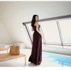 TE9055WMSS Bohemia style knitting gallus maxi dress wine red