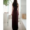 TE9055WMSS Bohemia style knitting gallus maxi dress wine red