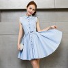 TE5606 Korean fashion lapel sleeveless pleat wide hem dress