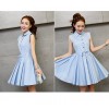 TE5606 Korean fashion lapel sleeveless pleat wide hem dress