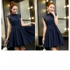 TE5606 Korean fashion lapel sleeveless pleat wide hem dress