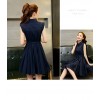 TE5606 Korean fashion lapel sleeveless pleat wide hem dress