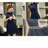 TE5606 Korean fashion lapel sleeveless pleat wide hem dress