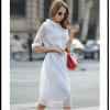 TE6366LDYZ Europe fashion stripes three quarter sleeve long dress grey