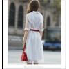 TE6366LDYZ Europe fashion stripes three quarter sleeve long dress grey