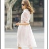 TE6366LDYZ Europe fashion stripes three quarter sleeve long dress pink