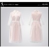 TE6366LDYZ Europe fashion stripes three quarter sleeve long dress pink