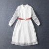 TE6366LDYZ Europe fashion stripes three quarter sleeve long dress white