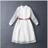 TE6366LDYZ Europe fashion stripes three quarter sleeve long dress white