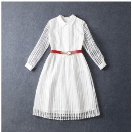 TE6366LDYZ Europe fashion stripes three quarter sleeve long dress white