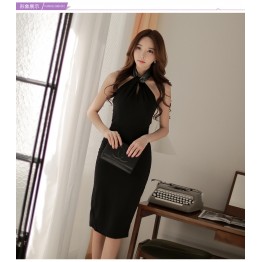 TE9083WMSS Temperament halter tight hip formal dress