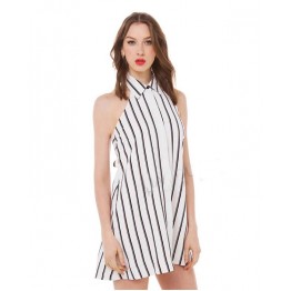 TE0810 Europe fashion sexy stripes bowknot backless halter dress