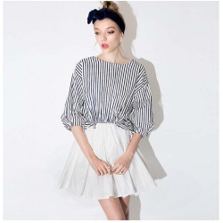 TE0811 Europe fashion navy stripes wide hem dress