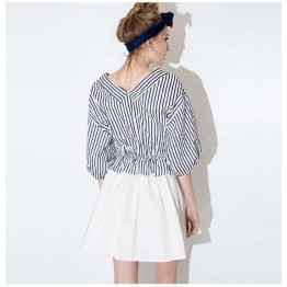 TE0811 Europe fashion navy stripes wide hem dress