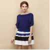 TE2536HY New style England style loose batwing sleeve knitting tops with stripes skirt