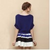 TE2536HY New style England style loose batwing sleeve knitting tops with stripes skirt