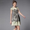 TE2560HY Europe fashion top quality vintage round neck print slim wide hem dress