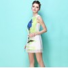 TE2566HY Europe fashion chiffon print sleeveless dress