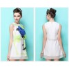 TE2566HY Europe fashion chiffon print sleeveless dress