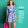 TE2586HY Europe fashion three quarter sleeve embroidery a-line dress blue