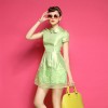 TE2605HY European fashion vintage temperament empire waist embroidery slim dress