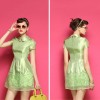 TE2605HY European fashion vintage temperament empire waist embroidery slim dress