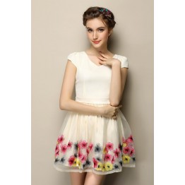 TE2606HY European fashion embroidery organza slim dress