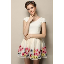 TE2606HY European fashion embroidery organza slim dress