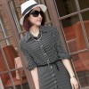 TE6012 Temperament shoulder pad stripes buttons maxi dress