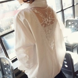 TE8622LYL Korean fashion lace hollow out splicing loose blouse