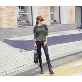 TE9035ATSS Lace hollow out bowknot back loose T-shirt