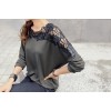 TE9035ATSS Lace hollow out bowknot back loose T-shirt